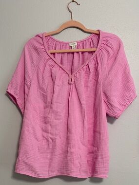 J Crew pink short sleeve cotton blouse XL